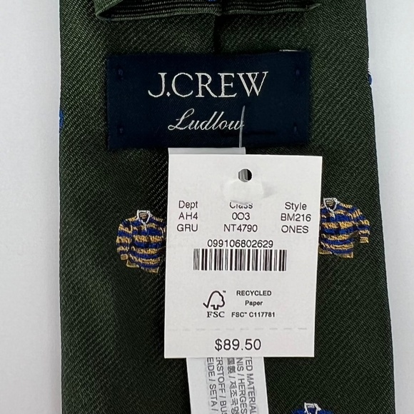 J. Crew Men's Rugby Pattern 100% Silk Tie Green Ludlow English Hand Stitched USA - Picture 6 of 12